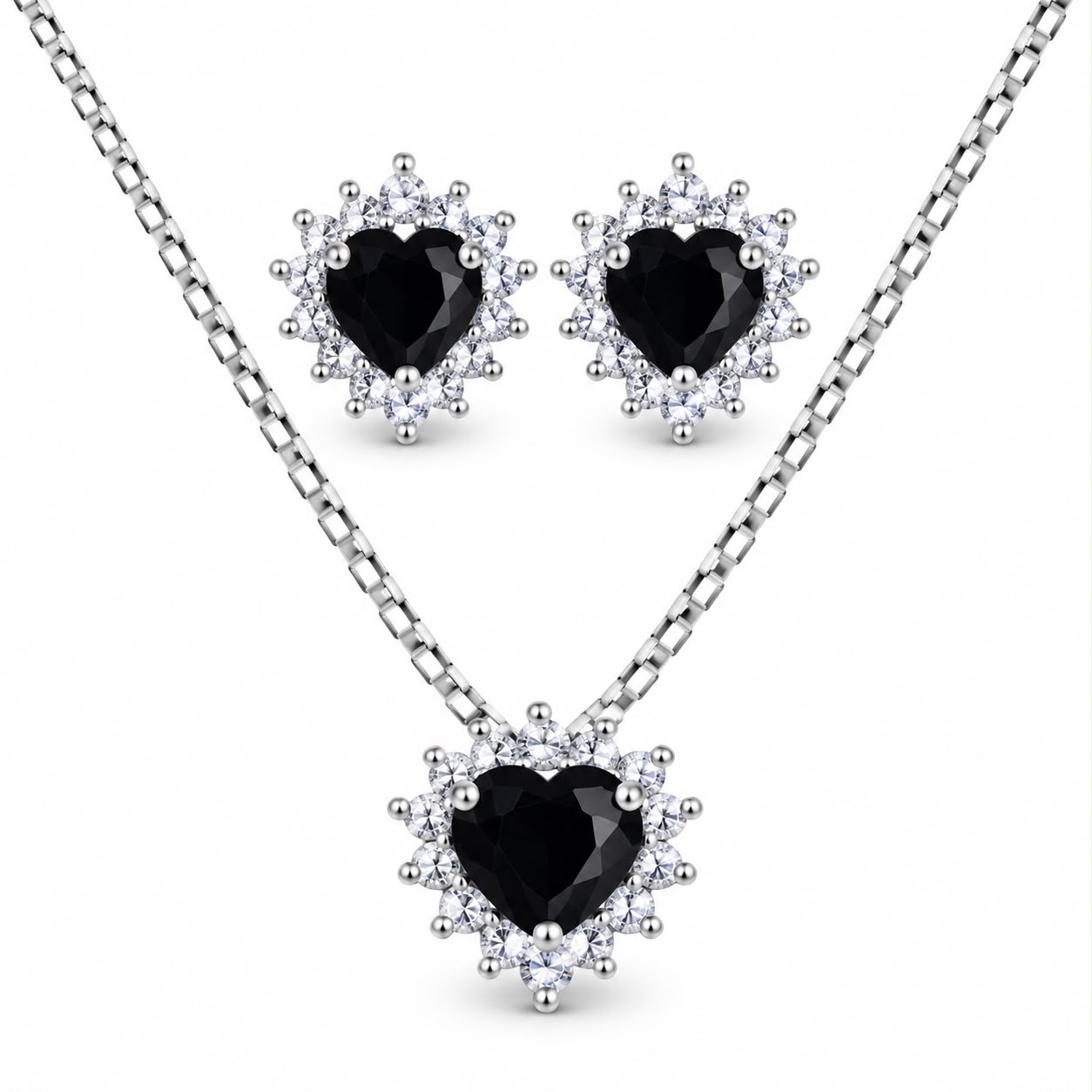 Conjunto Coracao preto Cravejado